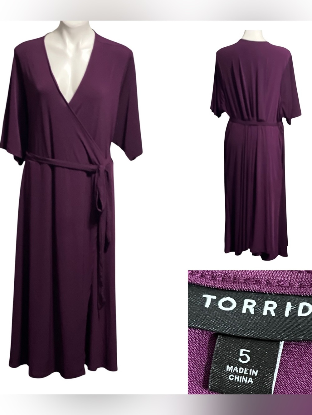 torrid Midi Dress plus size 3x purple Plum faux Wrap tie-waist office church